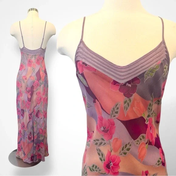 🌺SOLD🌺 2001 Victoria’s Secret Silk Chiffon Floral Vintage Maxi Gown Slip Dress - Picture 7 of 8